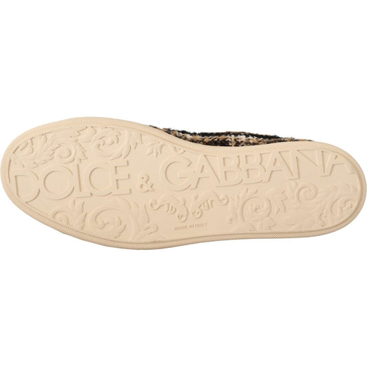 Dolce & Gabbana Beige High Top Fashion Sneakers MAN SNEAKERS beige-brown-wool-cotton-high-top-sneakers