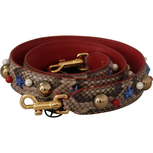 Dolce & Gabbana Elegant Python Leather Shoulder Strap brown-python-leather-studded-shoulder-strap IMG_9868-1-72371f8c-5c8.jpg