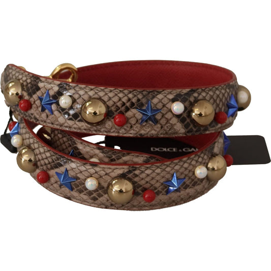 Dolce & Gabbana Elegant Python Leather Shoulder Strap brown-python-leather-studded-shoulder-strap IMG_9869-scaled-c350fe3b-c50.jpg