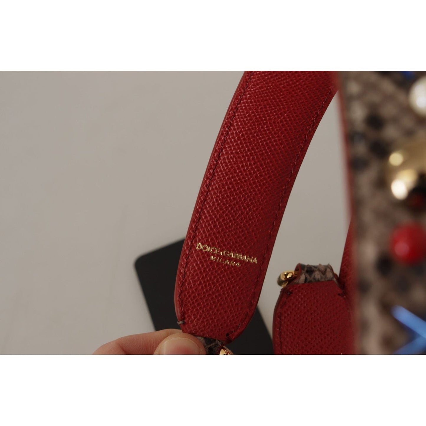 Dolce & Gabbana Elegant Python Leather Shoulder Strap brown-python-leather-studded-shoulder-strap