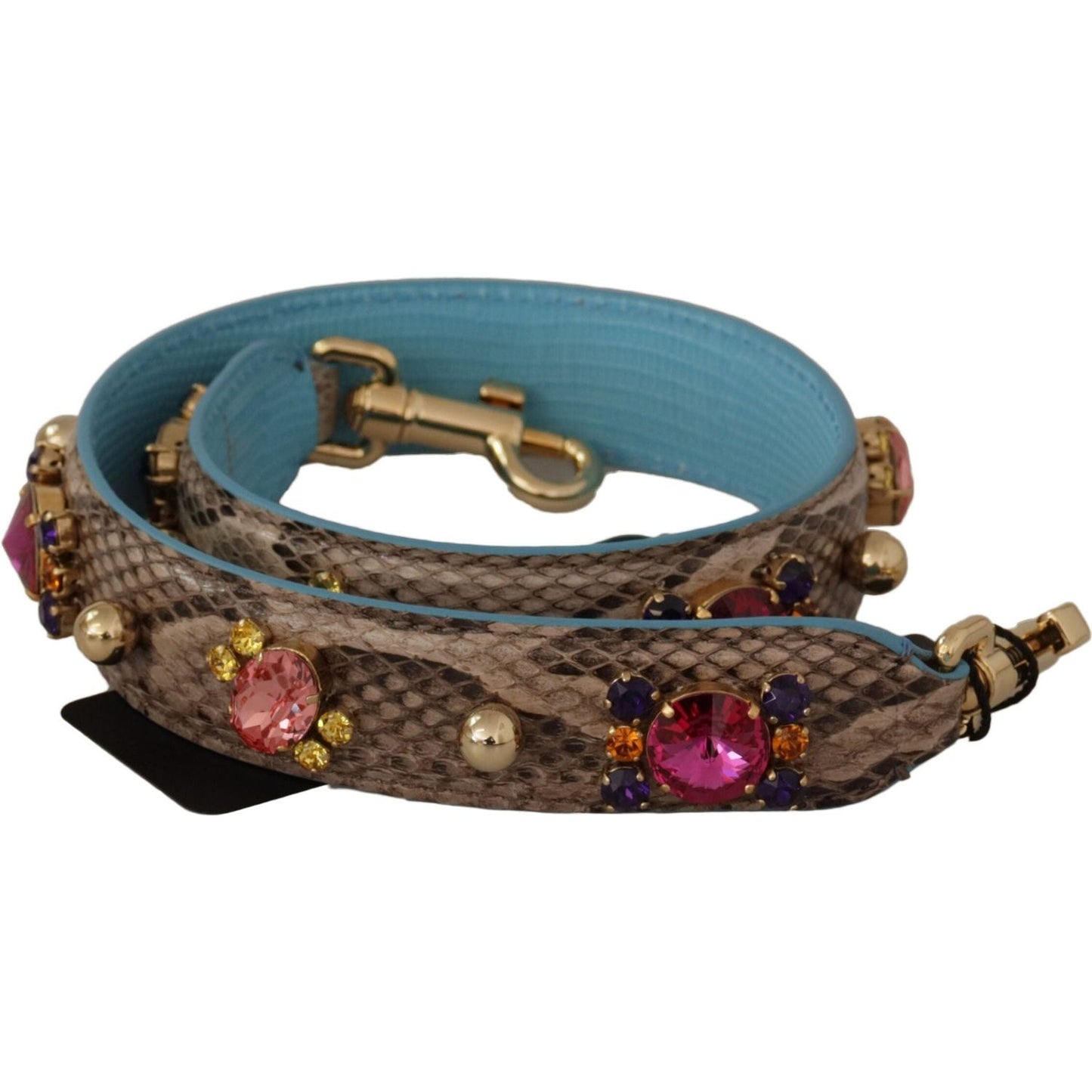 Dolce & Gabbana Elegant Python Leather Shoulder Strap Accessory brown-exotic-leather-crystals-shoulder-strap