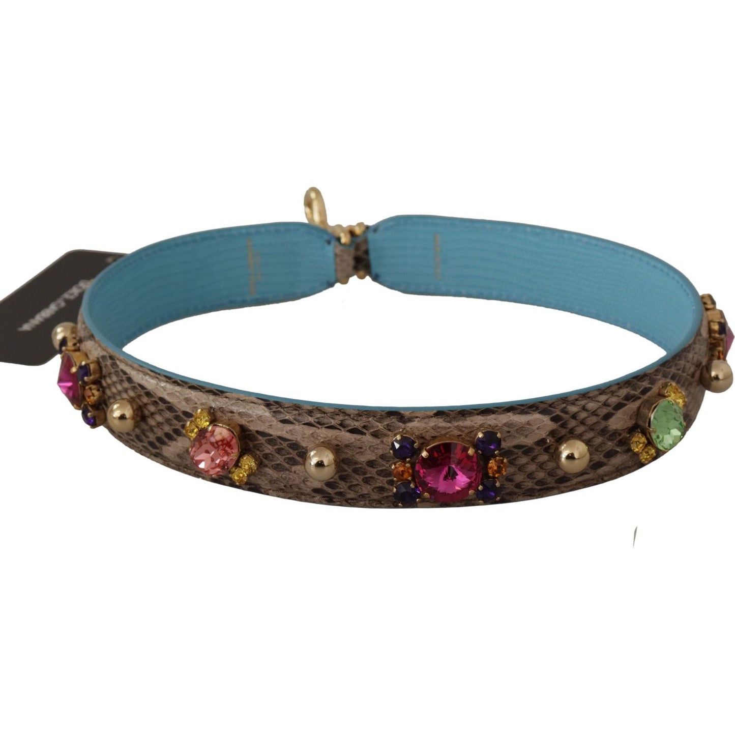 Dolce & Gabbana Elegant Python Leather Shoulder Strap Accessory brown-exotic-leather-crystals-shoulder-strap
