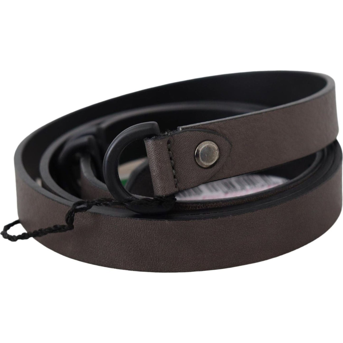 Costume National Elegant Dark Brown Leather Belt Belt brown-leather-skinny-round-buckle-belt