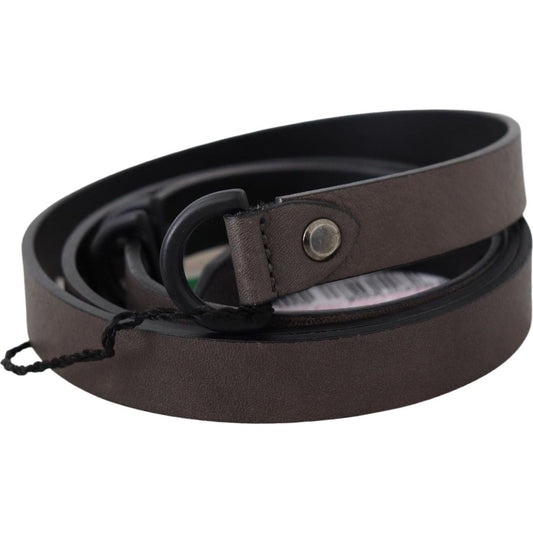 Costume National Elegant Dark Brown Leather Belt Belt brown-leather-skinny-round-buckle-belt