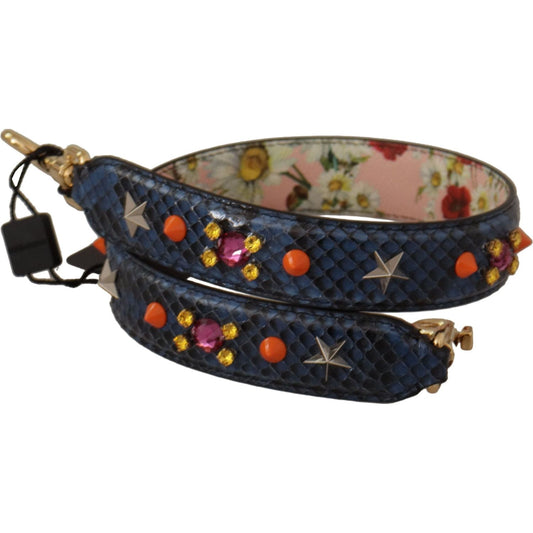 Dolce & Gabbana Elegant Blue Python Leather Bag Strap blue-exotic-leather-crystals-reversible-shoulder-strap