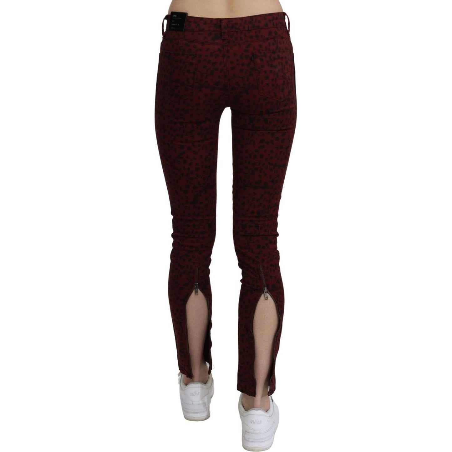 Costume National Bordeaux Slim Fit Designer Jeans dark-red-mid-waist-slim-fit-cotton-jeans