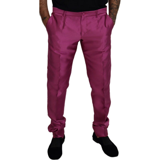 Dolce & Gabbana Elegant Slim Fit Formal Dress Pants in Pink pink-silk-slim-trousers-dress-formal-pants