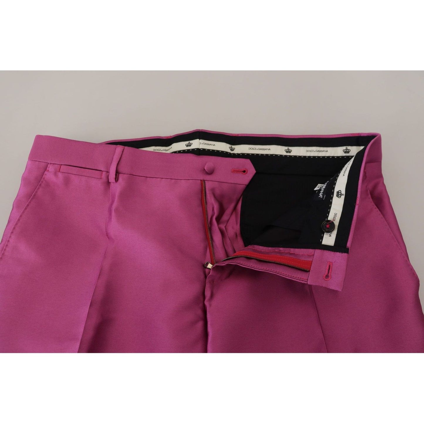 Dolce & Gabbana Elegant Slim Fit Formal Dress Pants in Pink pink-silk-slim-trousers-dress-formal-pants
