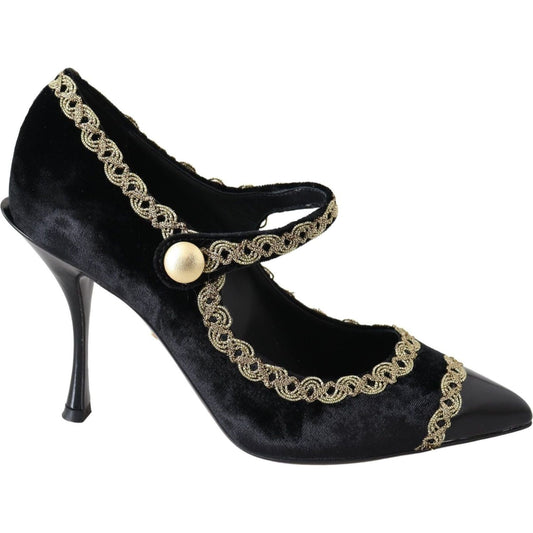 Dolce & Gabbana Elegant Velvet Patent Embroidered Pumps black-velvet-gold-mary-janes-pumps IMG_9901-de2f39f0-df5.jpg