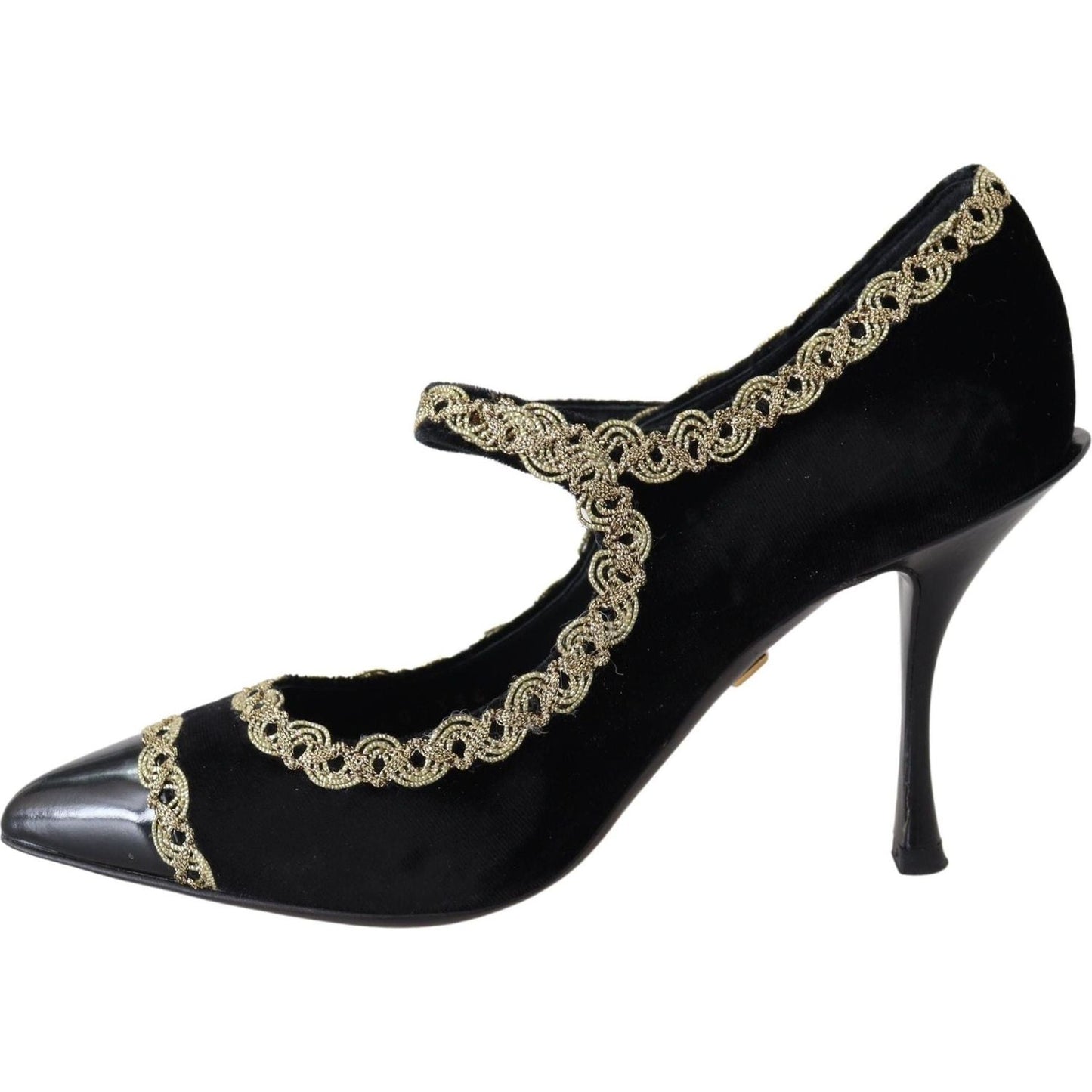 Dolce & Gabbana Elegant Velvet Patent Embroidered Pumps black-velvet-gold-mary-janes-pumps