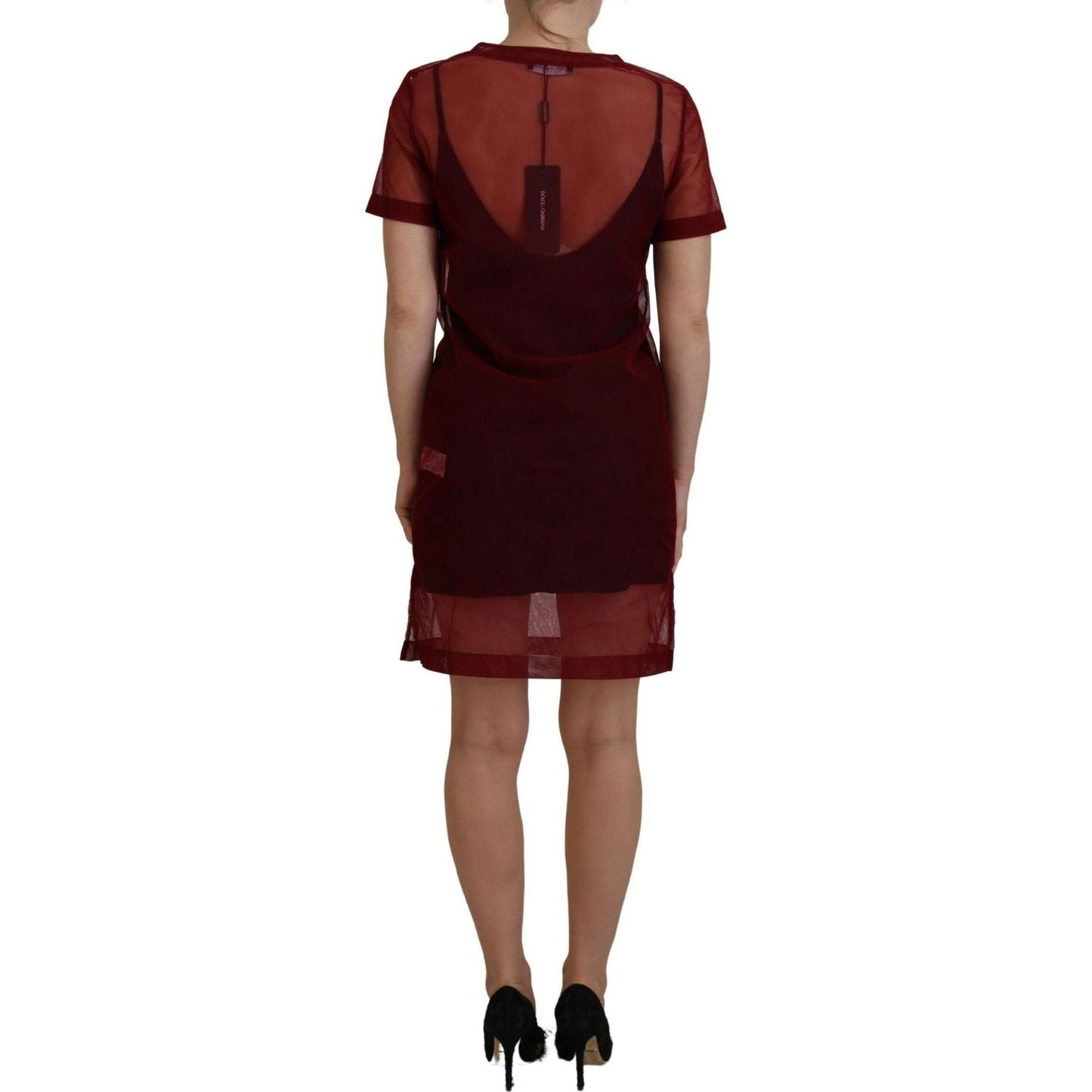 Dolce & Gabbana Maroon Mini Shift Dress - Italian Elegance maroon-nylon-two-layer-shift-mini-dress