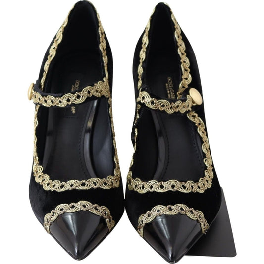 Dolce & Gabbana Elegant Velvet Patent Embroidered Pumps black-velvet-gold-mary-janes-pumps IMG_9906-b45a1059-fa8.jpg