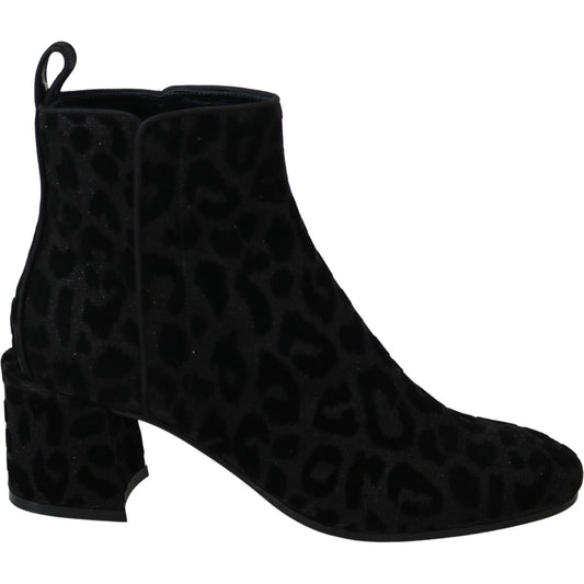 Dolce & Gabbana Elegant Black Leopard Print Short Boots black-leopard-short-boots-zipper-shoes