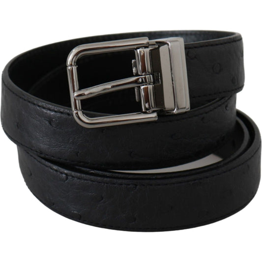 Dolce & Gabbana Elegant Exotic Skin Designer Belt Belt black-exotic-skin-pattern-silver-buckle-belt
