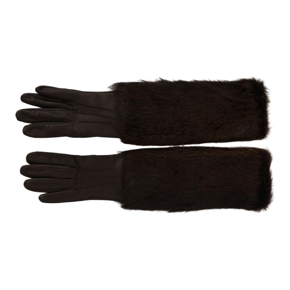 Dolce & Gabbana Elegant Elbow Length Leather Gloves brown-elbow-length-mittens-leather-fur-gloves IMG_9938-1-c8c2a850-61b.jpg