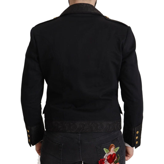 Dolce & Gabbana Elegant Black Double Breasted Jacket black-button-embellished-cotton-blend-jacket
