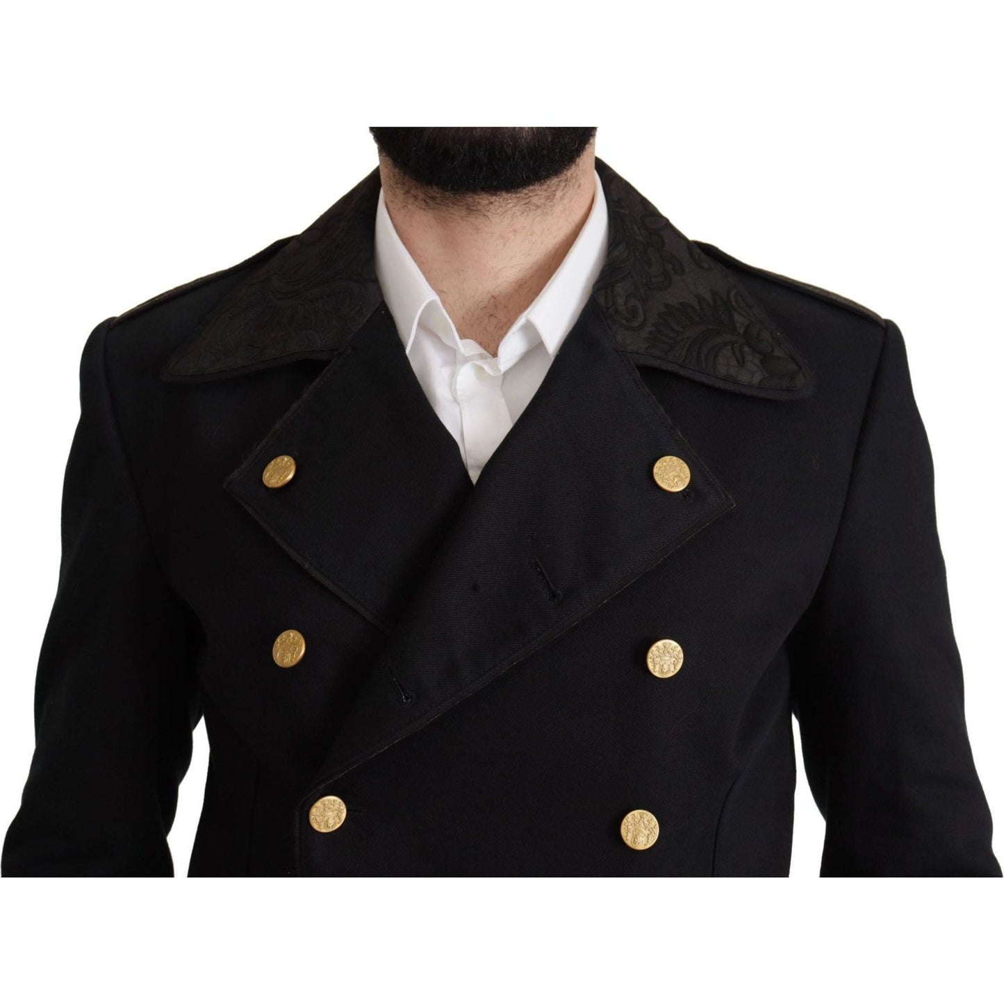 Dolce & Gabbana Elegant Black Double Breasted Jacket black-button-embellished-cotton-blend-jacket