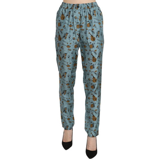Dolce & GabbanaHigh Waist Tapered Silk Pants in Blue PrintMcRichard Designer Brands£379.00