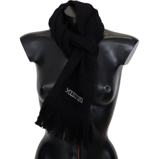 Missoni Elegant Wool Silk Unisex Black Scarf black-wool-unisex-neck-warmer-wrap-scarf