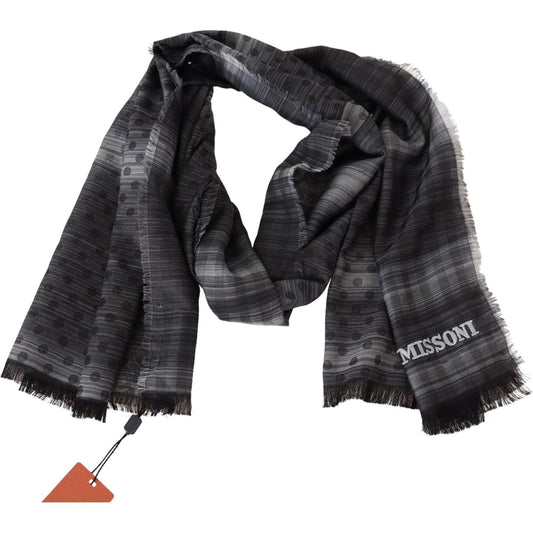 Missoni Elegant Wool Silk Polka Dot Scarf black-gray-polka-dot-wool-unisex-neck-wrap-scarf