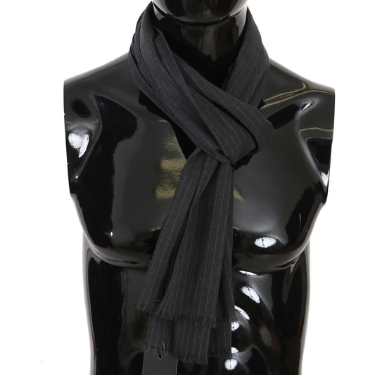Dolce & Gabbana Elegant Gray Striped Wool Men's Scarf Wool Wrap Shawls gray-100-wool-striped-pattern-wrap-scarf
