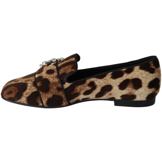 Dolce & Gabbana Leopard Print Crystal Embellished Loafers brown-leopard-print-crystals-loafers-flats-shoes