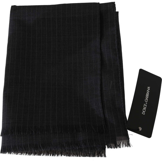 Dolce & Gabbana Elegant Gray Striped Wool Men's Scarf Wool Wrap Shawls gray-100-wool-striped-pattern-wrap-scarf IMG_9963-scaled.jpg