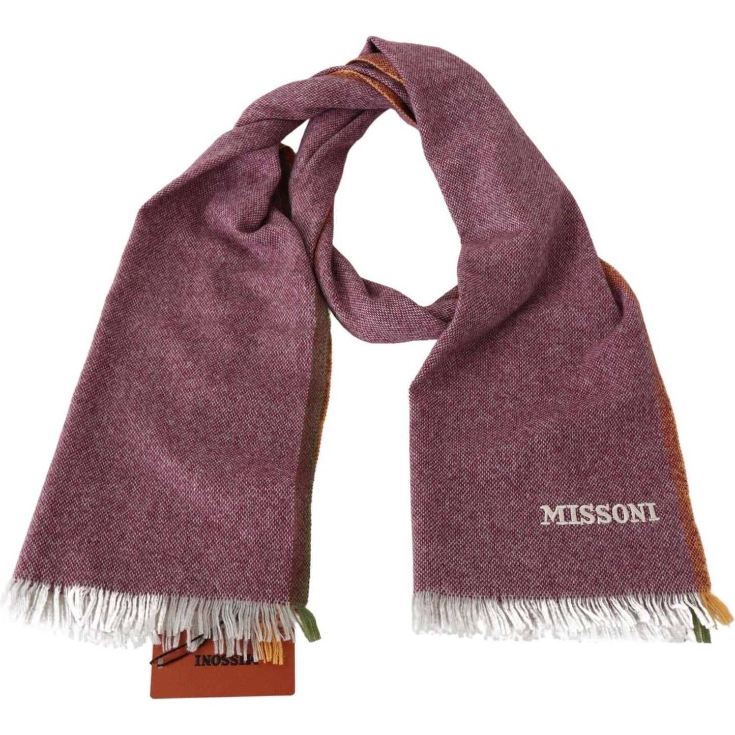 Missoni Chic Maroon Cashmere Scarf with Logo Embroidery maroon-100-cashmere-unisex-wrap-scarf