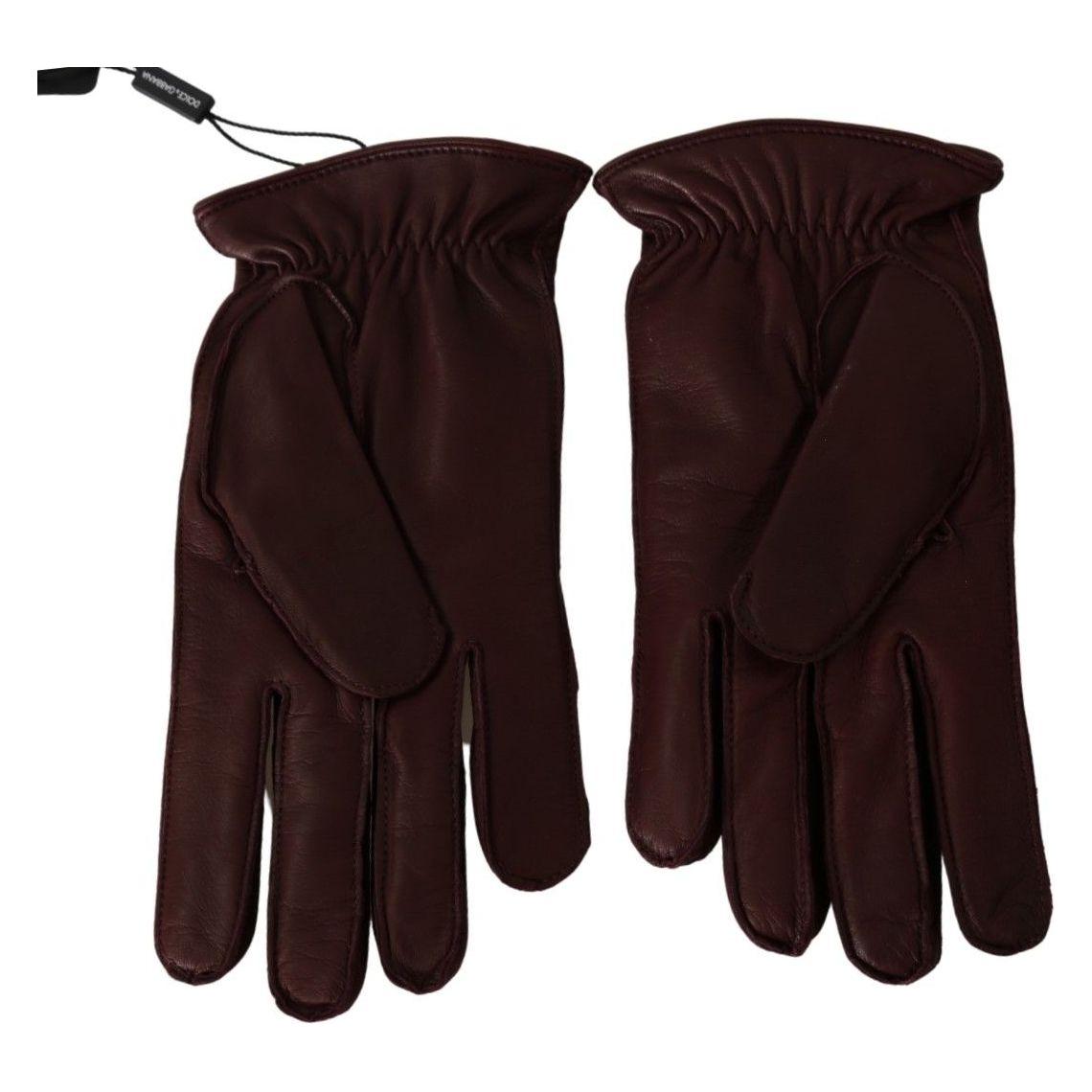 Dolce & Gabbana Elegant Maroon Wrist-Length Lambskin Gloves maroon-wrist-length-mitten-leather-gloves