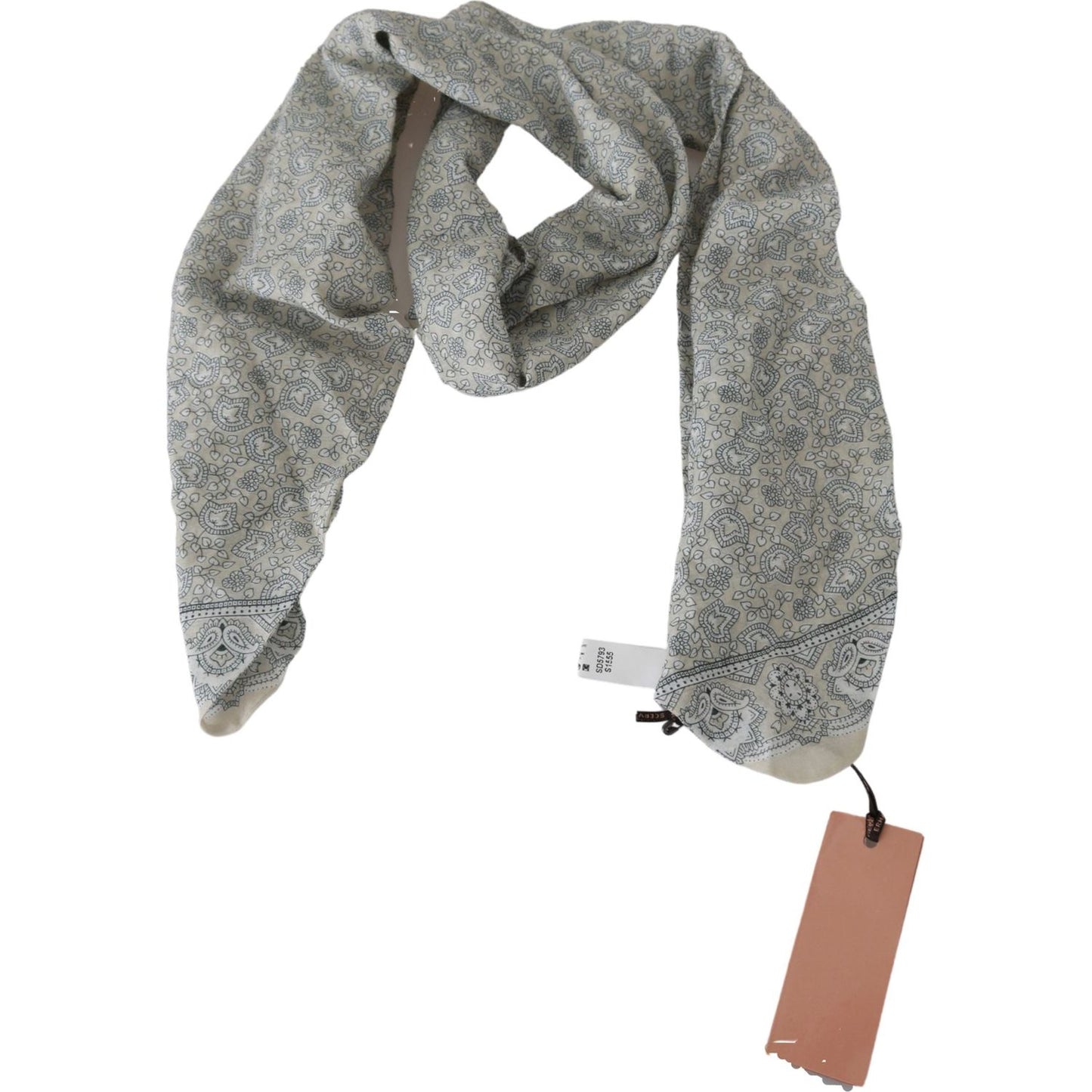 Ermanno Scervino Chic Cotton Scarf in Beige & Blue Fantasy Print Wrap Shawl Scarves cotton-beige-blue-fantasy-print-scarf