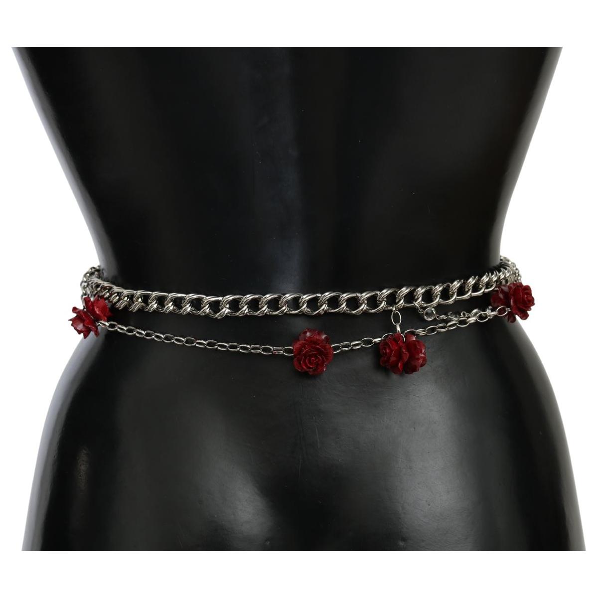 Dolce & Gabbana Elegant Floral Rose Waist Belt in Vibrant Red red-leather-roses-floral-silver-waist-belt Belt IMG_9989-fde78514-edb.jpg
