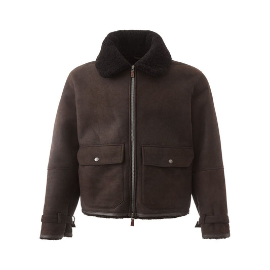 Lardini Elegant Italian Leather Sheepskin Jacket brown-sheepskin-jacket