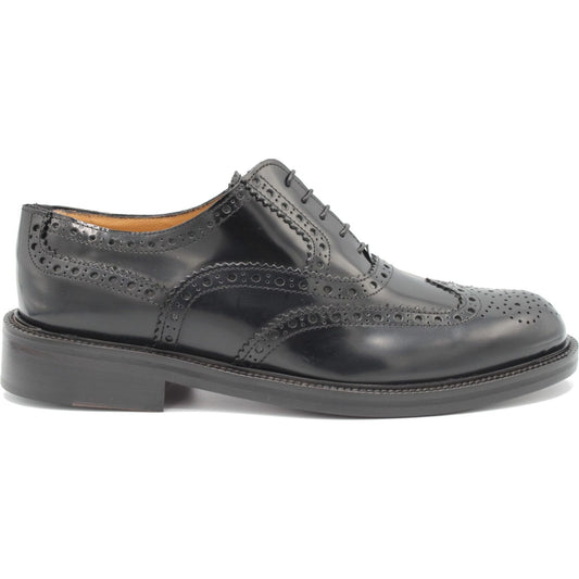 Saxone of Scotland | Black Spazzolato Leather Mens Laced Full Brogue Shoes | McRichard Designer Brands