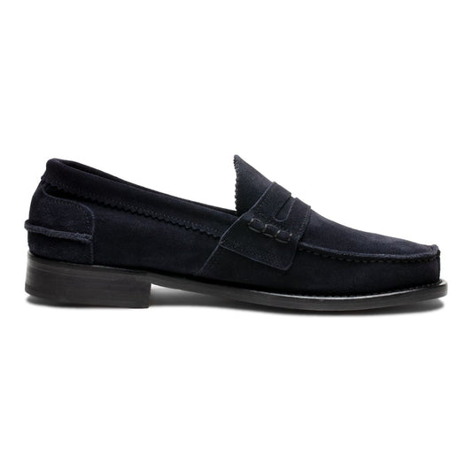 Saxone of Scotland | Dark Blue Suede Leather Mens Loafers Shoes | McRichard Designer Brands