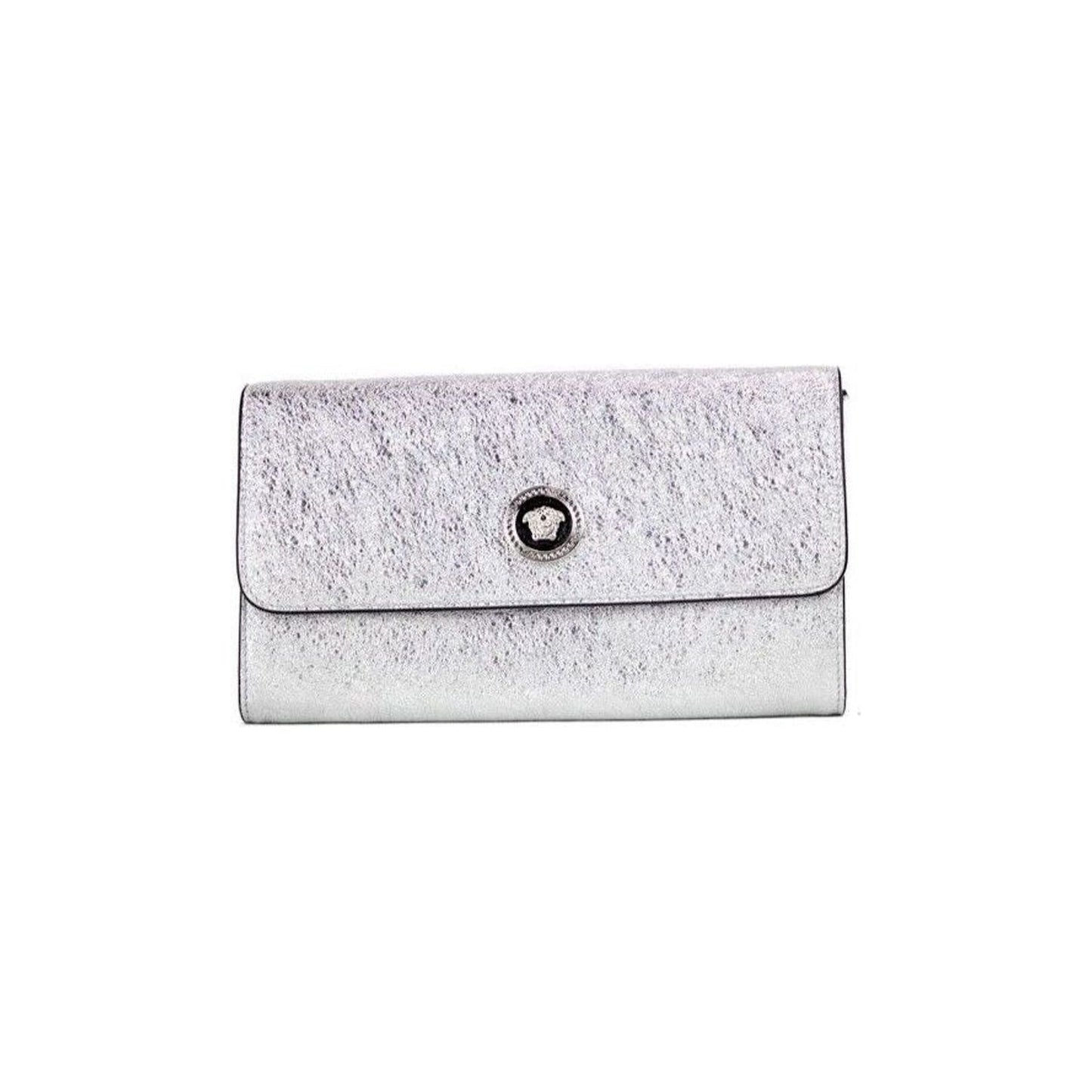 Versace Small Metallic Silver Lamb Leather Medusa Clutch Crossbody Wallet Bag small-metallic-silver-lamb-leather-medusa-clutch-crossbody-wallet-bag