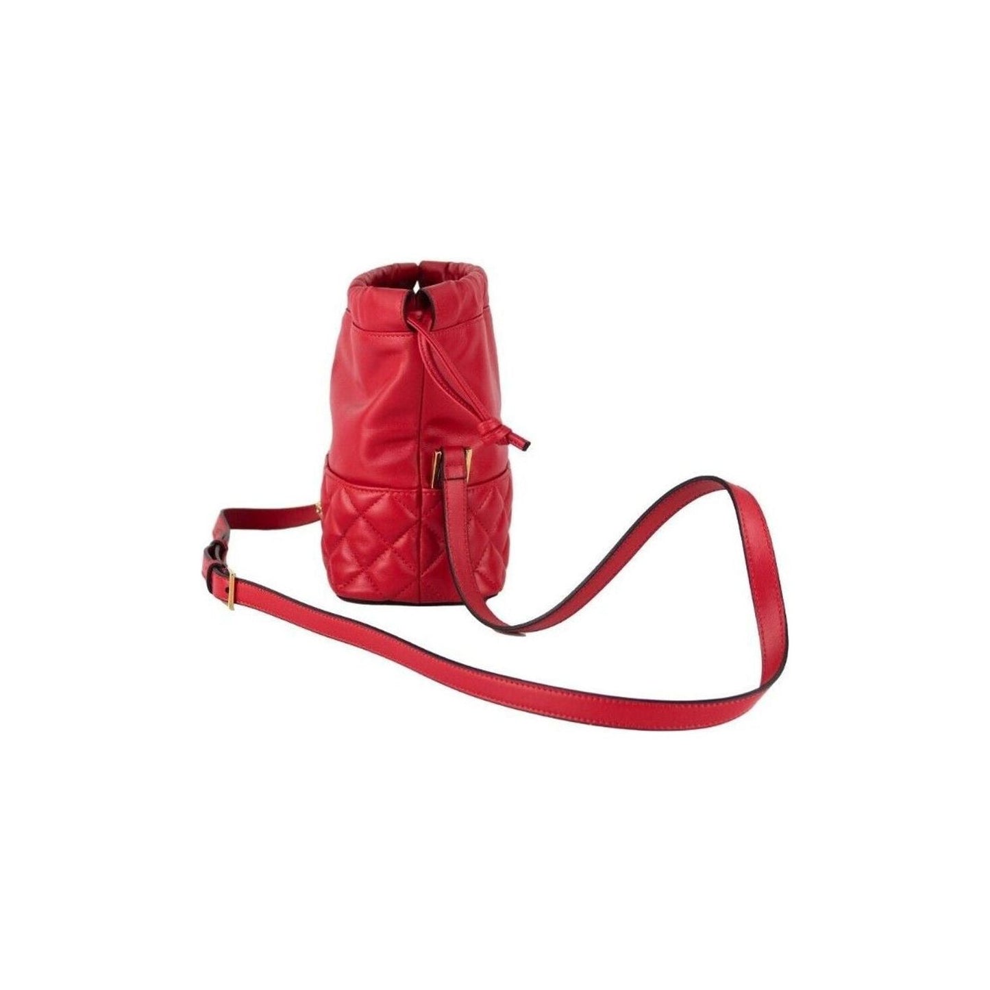 Versace Red Quilted Leather Drawstring Shoulder Bag Bucket Crossbody Handbag red-quilted-leather-drawstring-shoulder-bag-bucket-crossbody-handbag