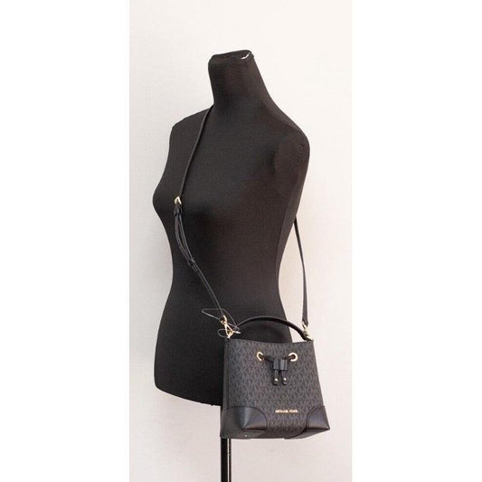 Michael Kors | Mercer Small Black Signature Leather Bucket Crossbody Handbag Purse| McRichard Designer Brands   