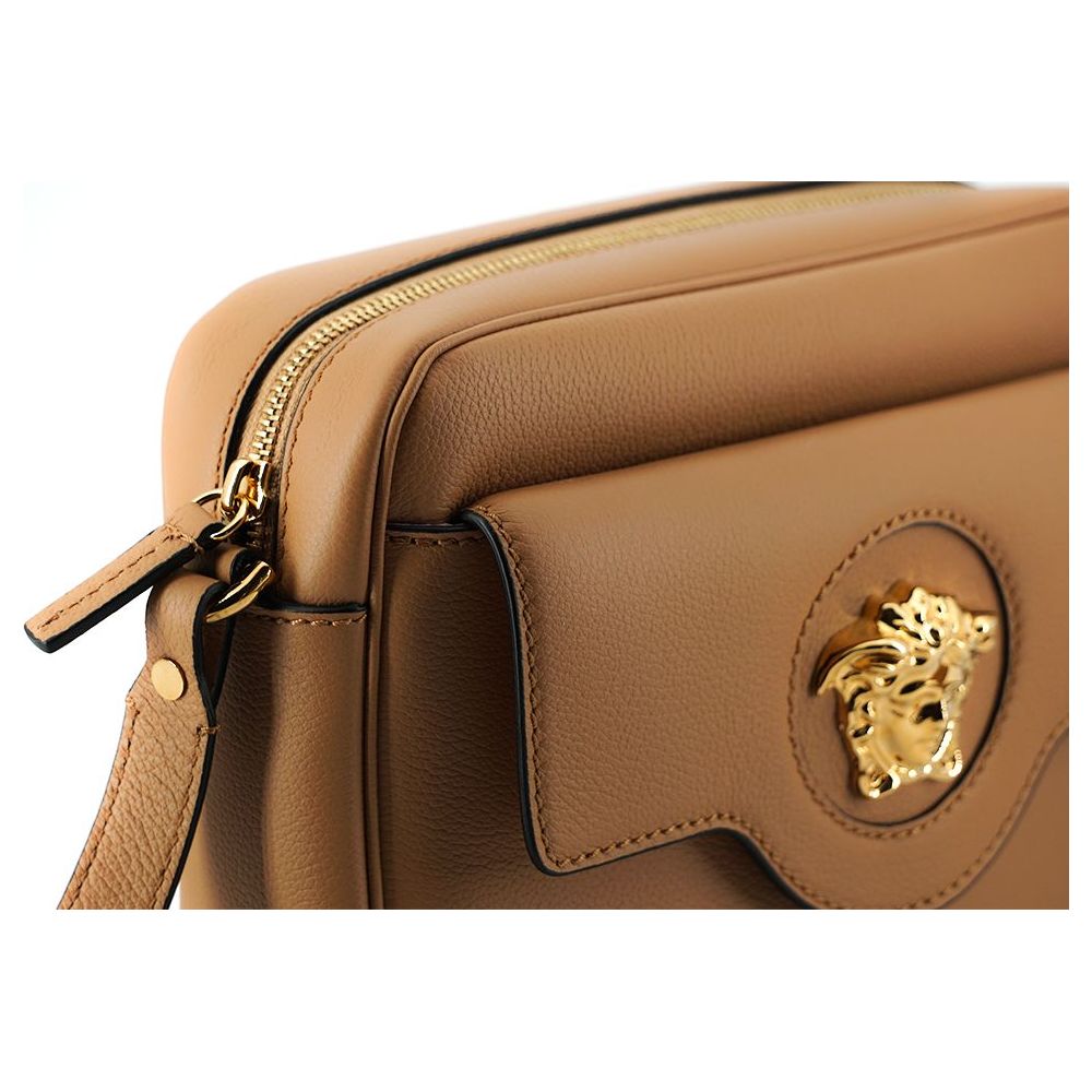 Versace Elegant Brown Leather Camera Case Shoulder Bag Crossbody Bag brown-calf-leather-camera-shoulder-bag
