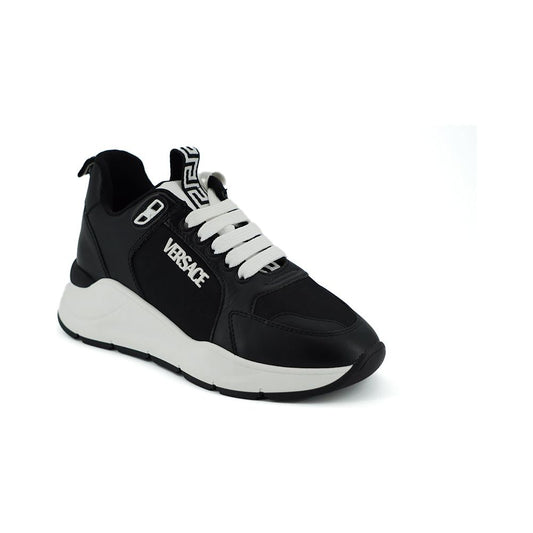 Versace Elegant Monochrome Leather Sneakers black-and-white-calf-leather-sneakers