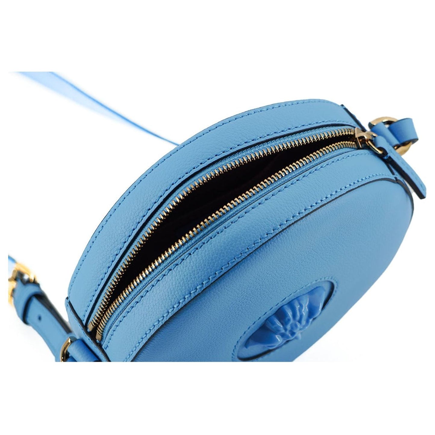 Versace Chic Blue Leather Round Shoulder Bag WOMAN SHOULDER BAGS blue-calf-leather-round-disco-shoulder-bag