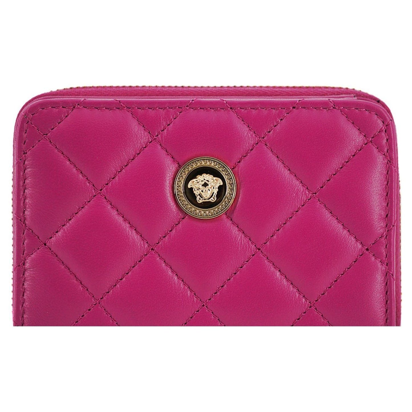 Versace Elegant Purple Quilted Leather Wallet WOMAN WALLETS purple-nappa-leather-bifold-zip-around-wallet