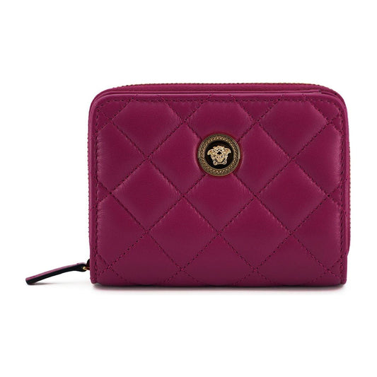 Versace Elegant Purple Quilted Leather Wallet WOMAN WALLETS purple-nappa-leather-bifold-zip-around-wallet