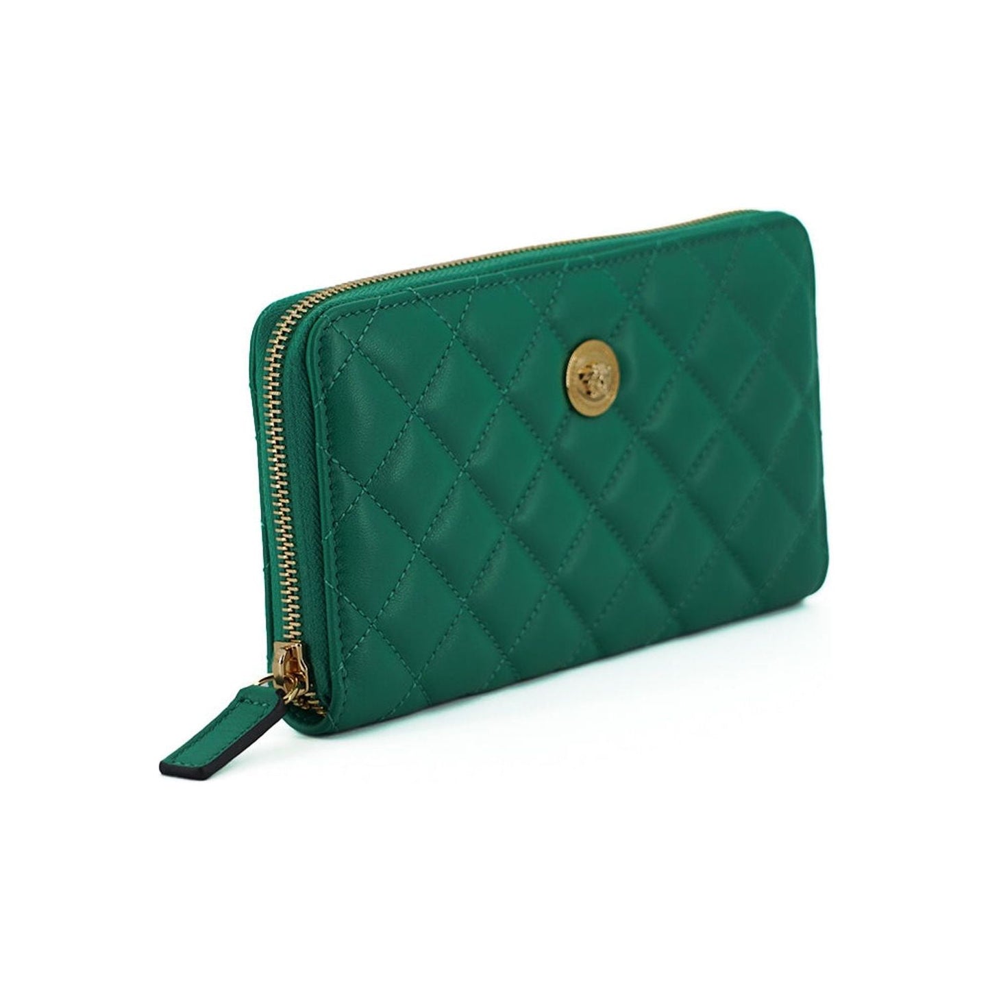 Versace Elegant Quilted Leather Zip Wallet WOMAN WALLETS green-leather-long-zip-around-wallet