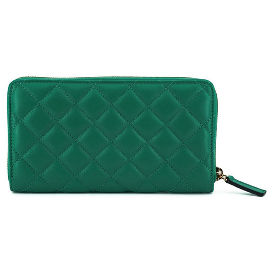 Versace Elegant Quilted Leather Zip Wallet WOMAN WALLETS green-leather-long-zip-around-wallet