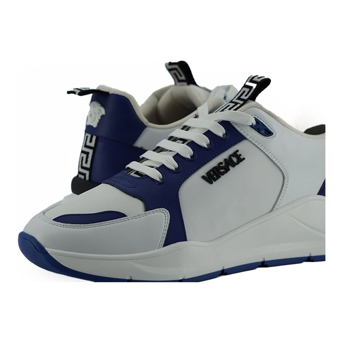 Versace Elegant Blue and White Leather Sneakers blue-and-white-calf-leather-sneakers