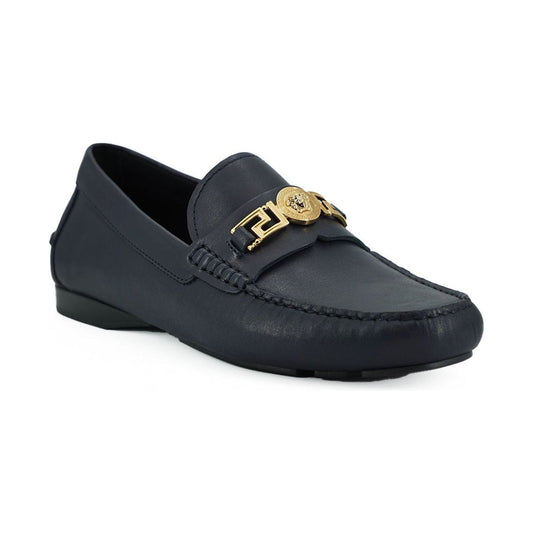 Versace Elegant Navy Blue Calf Leather Loafers navy-blue-calf-leather-loafers-shoes