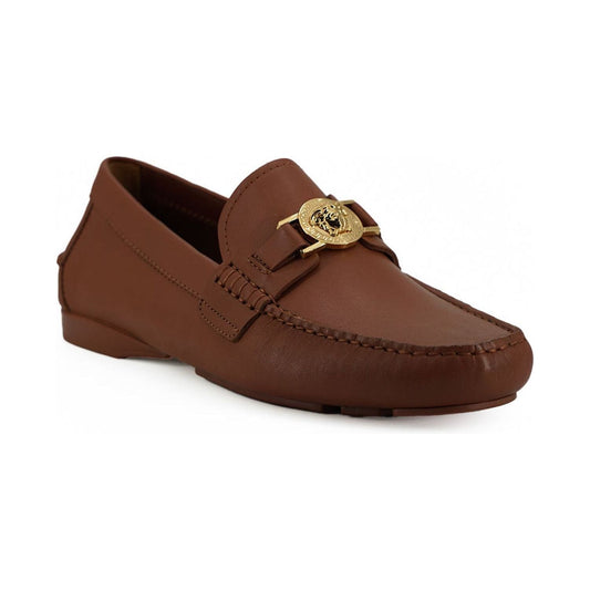 Versace | Natural Brown Calf Leather Loafers Shoes  | McRichard Designer Brands