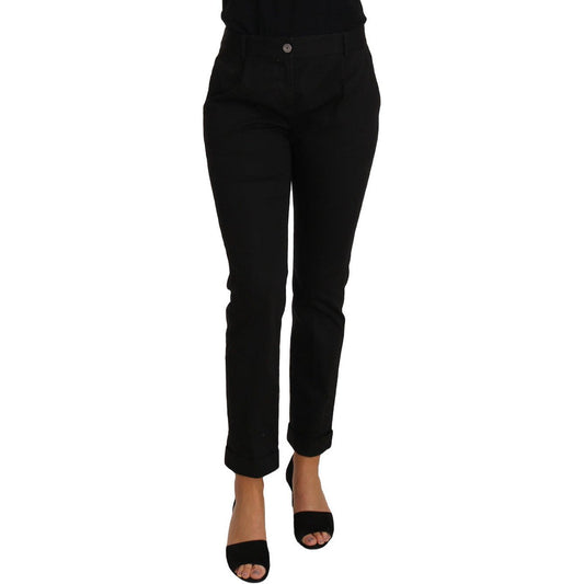Dolce & Gabbana Elegant Black Cotton Dress Pants black-dress-cropped-straight-straight-pants