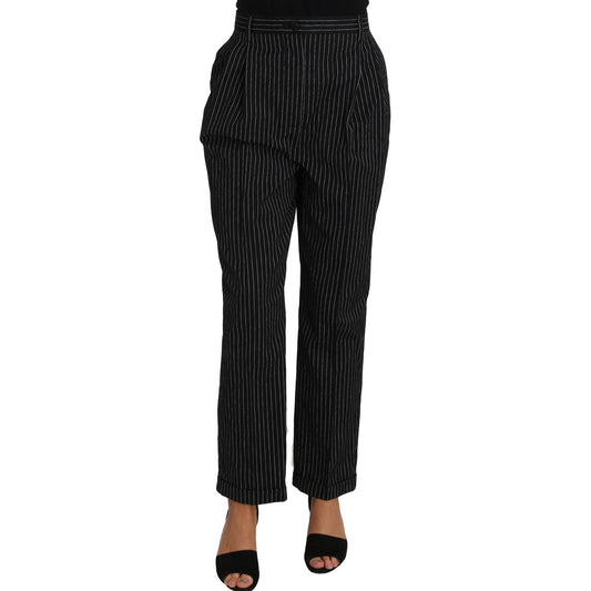 Dolce & Gabbana Elegant Black Pinstripe Dress Pants Jeans & Pants black-pin-striped-dress-pants-cropped-straight-pant