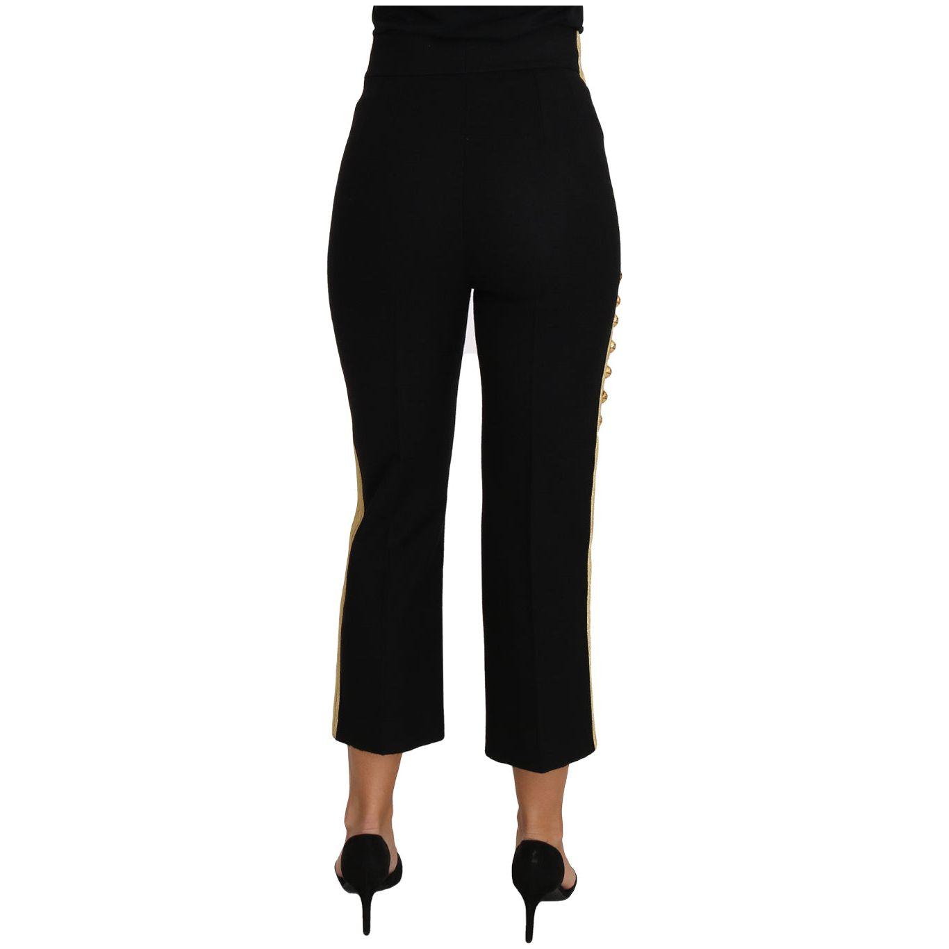 Dolce & Gabbana Elegant Black Military Embellished Pants military-embellished-pants-black-gold-dress-pant